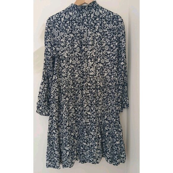 J. Crew Shirt Dress Tossed Bouquet Floral Print Black White Size Medium L/S Fall - Picture 7 of 9